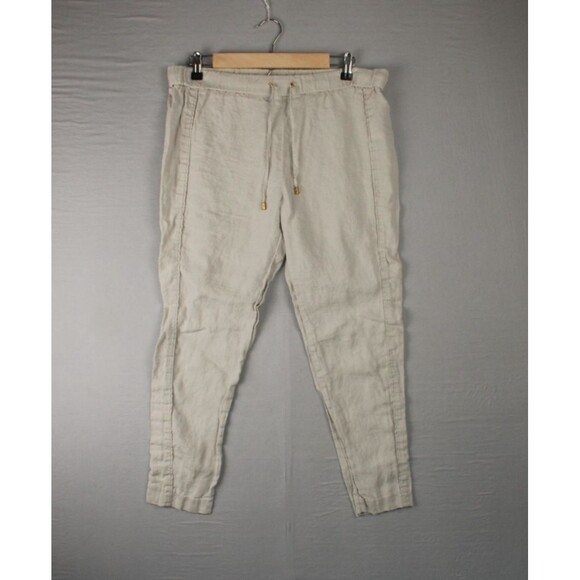 Ellen Tracy Womens S Beige Linen Drawstrings Straight Pants Coastal Lightweight - Picture 1 of 13